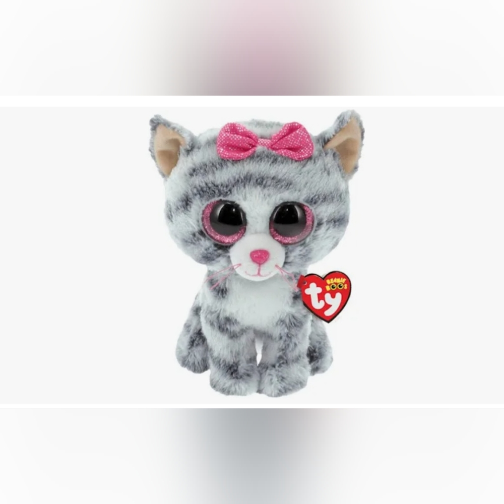 Ty Beanie Boos Kiki the Grey Tabby Cat Pink Glitter Eyes  Plush Toy Nwt
